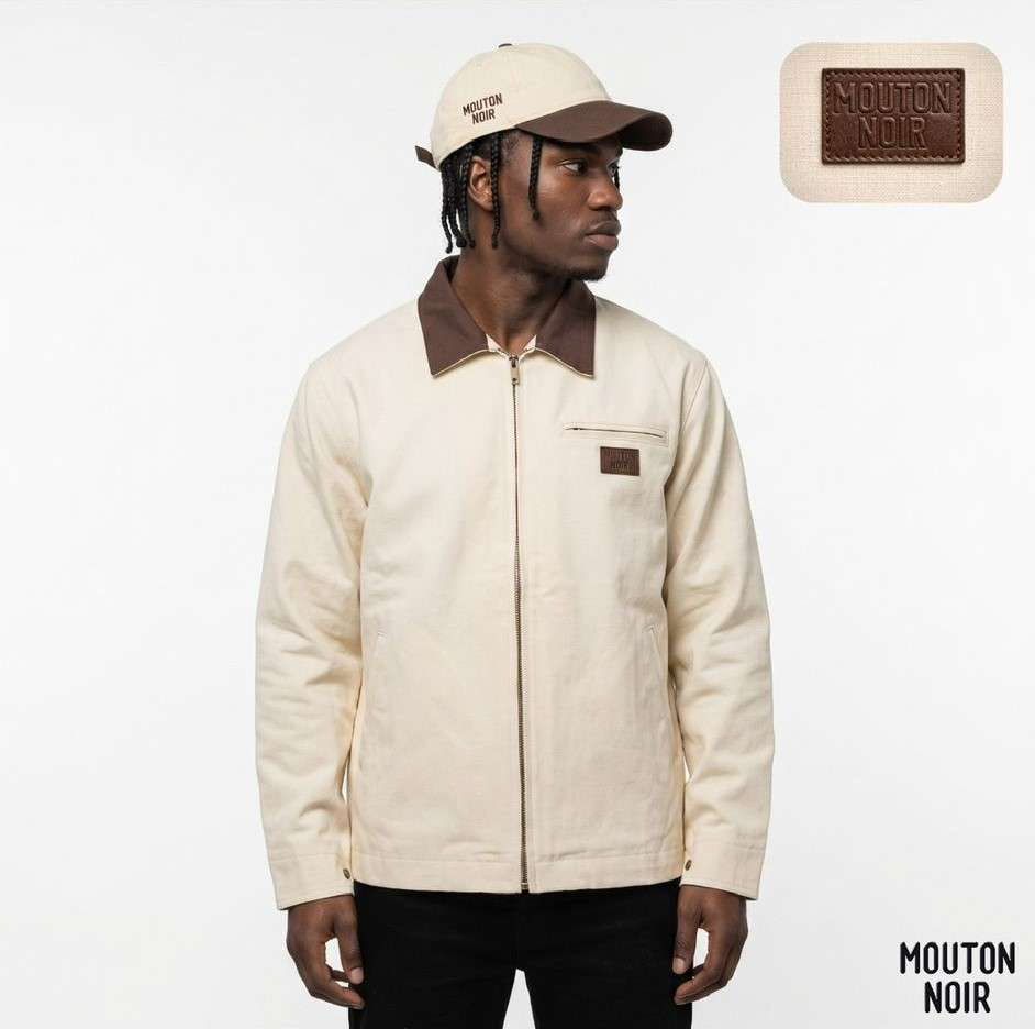Offwhite colour brown collar jacket image 1